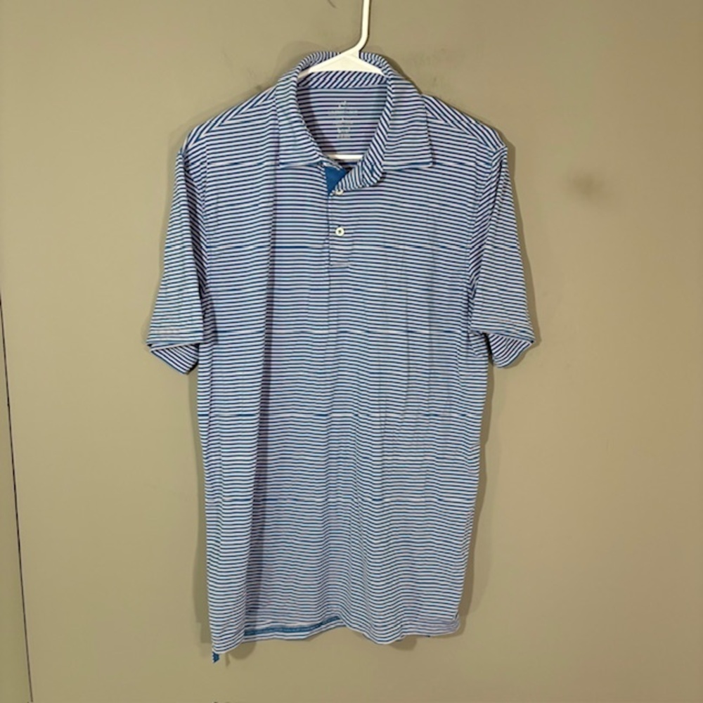 Southern Tide Polo Shirt Mens L Blue Striped Brrr Cooling Golf Stretch Top